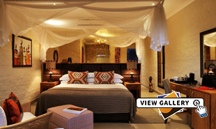 Club room Bed with mosquito net and mirror at Victoria Falls Safari Club