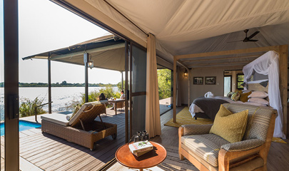View of bedroom, the deck and the river