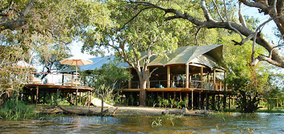 View of lodge in front of river